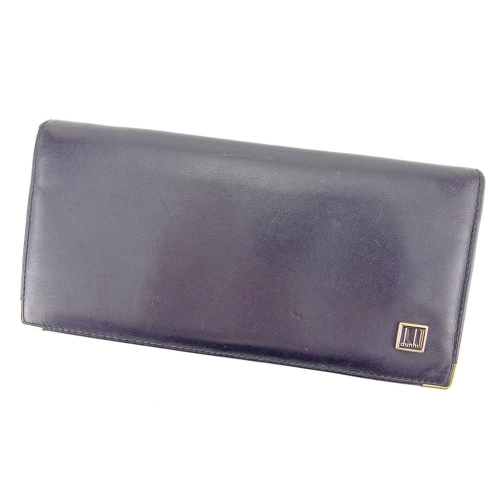 AUTH Dunhill Wallet logo plate Black Gold Men's